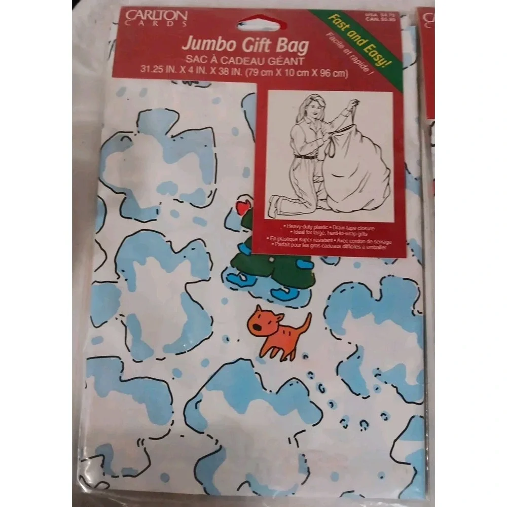 2 Super Jumbo Gift Bags Plastic Christmas 39x18x80 Inch/31.25x4x38 Inch +5 Tags